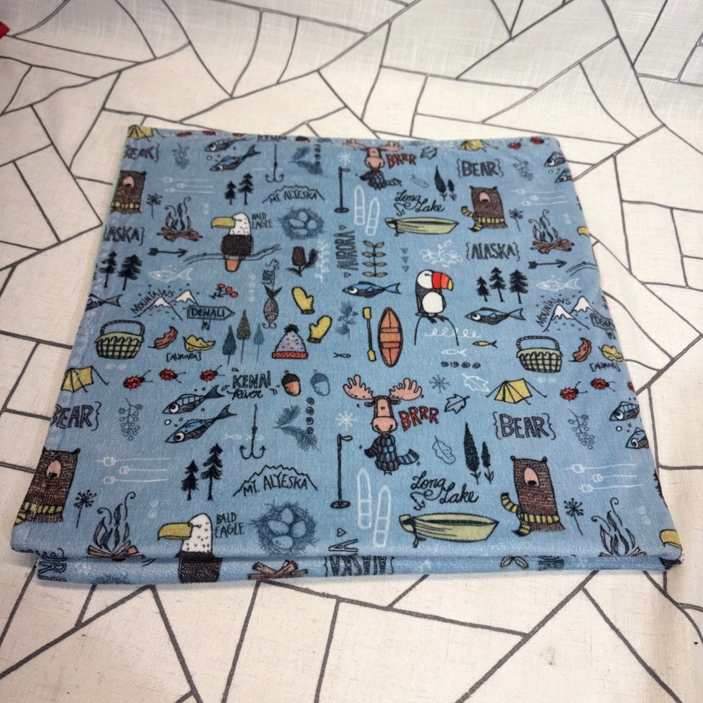Heritage Homegoods Co Baby Blanket 17x16.5 Blue Green Alaska Wilderness Minky - Picture 3 of 12